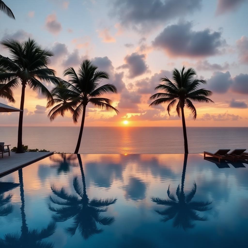 Infinity pool at sunset overlooking the ocean
