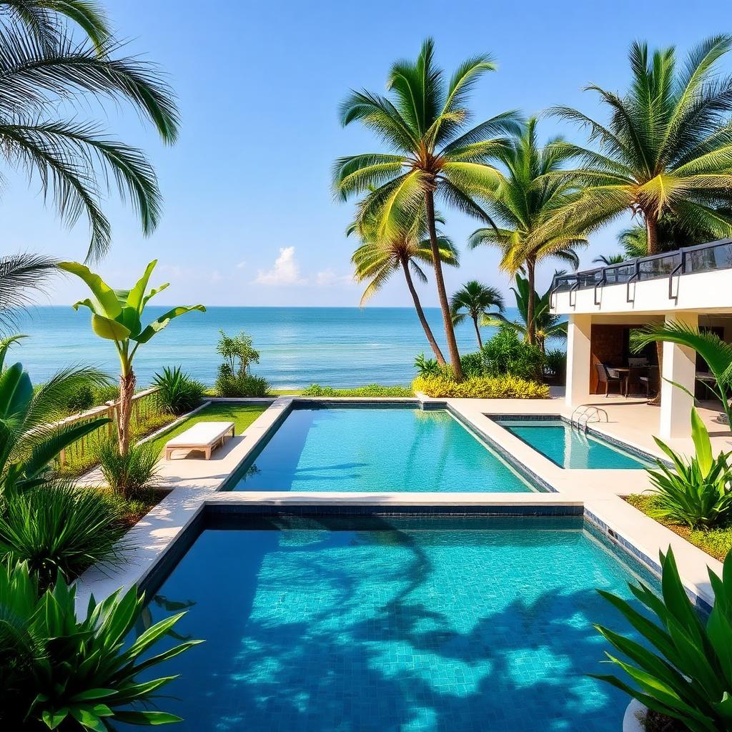 Oceanfront tropical pool in Miami Beach